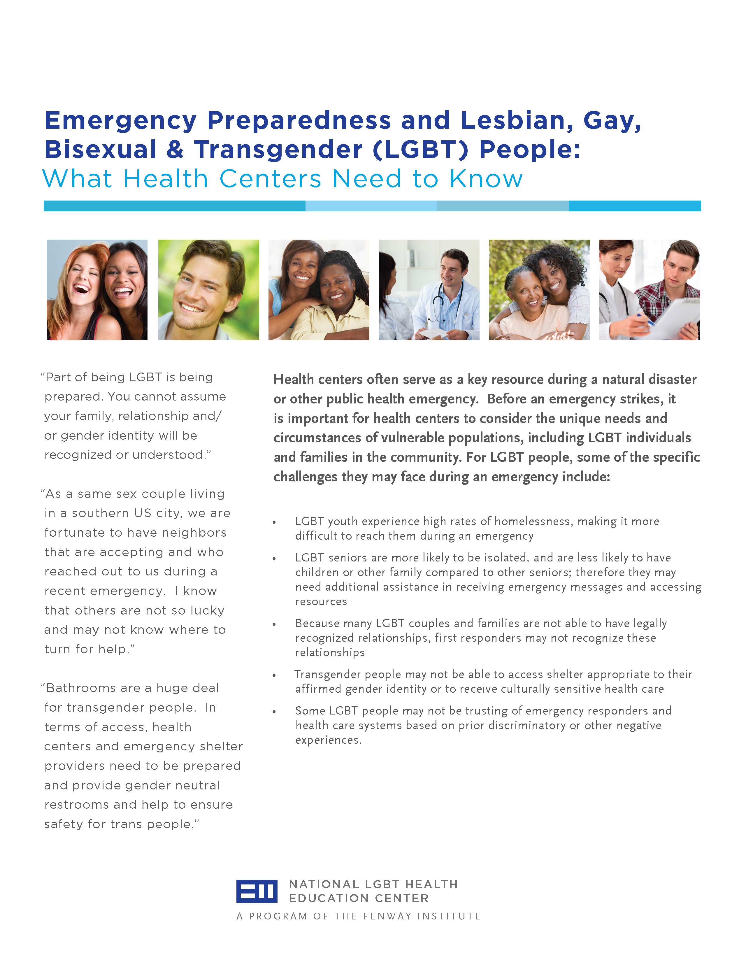 Emergency Preparedness and Lesbian, Gay, Bisexual and Transgender (LGBT) People What Health Centers Need to Know » LGBTQIA+ Health Education Center picture
